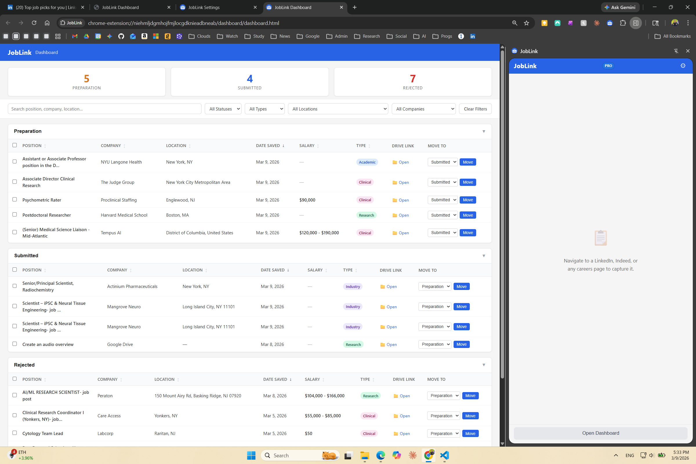JobLink Chrome Side Panel Extension